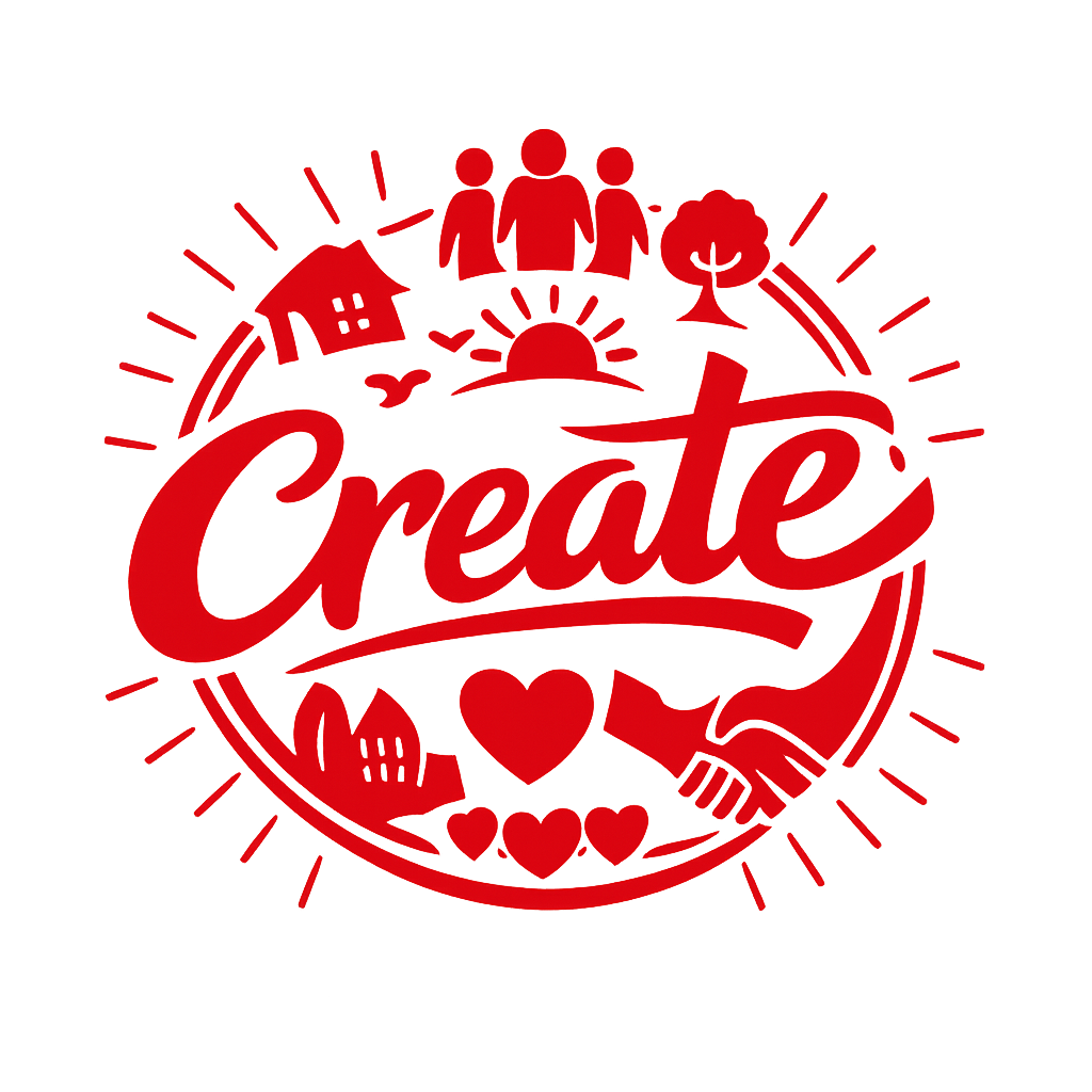 Now I need a symbol in red font with the word create meant to represent opportunities to build community-1 Now I need a symbol in red font with the word create meant to represent opportunities to build community-1